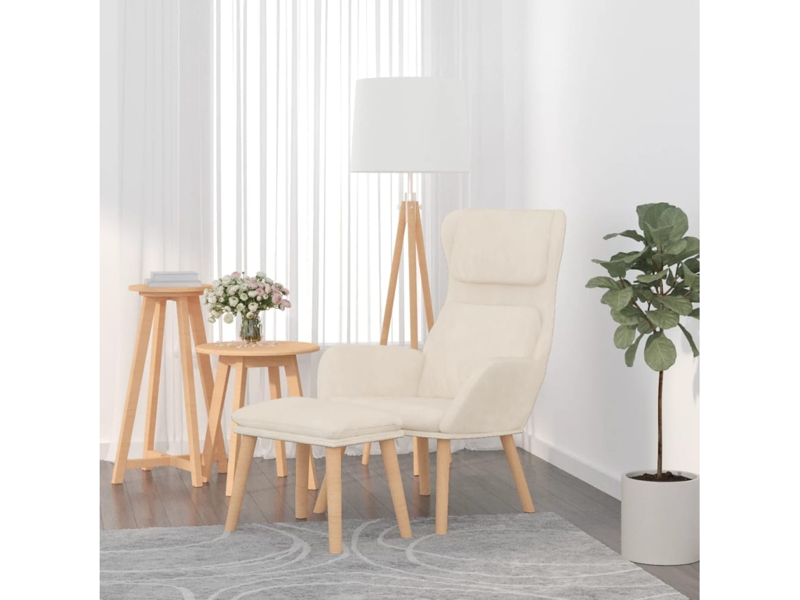 Vidaxl Cadeira De Descanso Com Banco Veludo Branco Nata