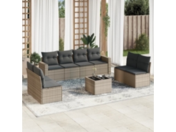 Vidaxl 9 Pcs Conjunto De Sofás P/ Jardim Com Almofadões Vime Pe Bege