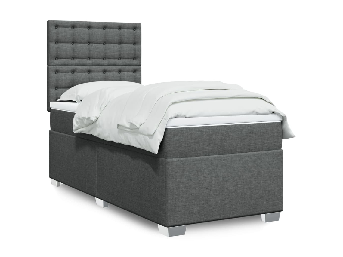 Cama Com Molas/colchão 90x200 Cm Tecido Cinzento-escuro