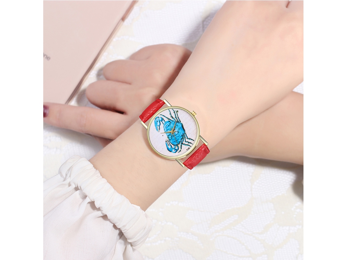 Reloj De Pulsera De Cuarzo Con Correa De Cuero Pu Animado Simple Moda T165-a Rojo