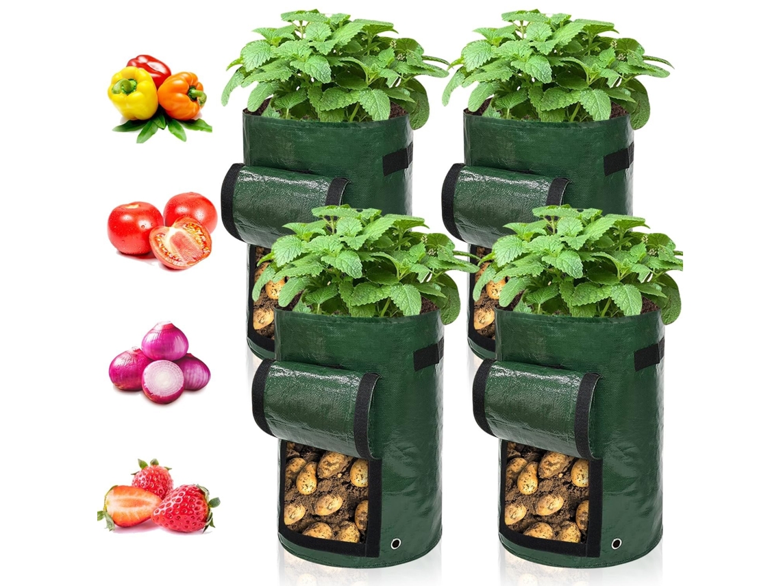 Conjunto de 4 Sacos de Cultivo para Batatas,cenouras,tomates,pepinos e Outros Vegetais. Feitos de Polietileno Verde. LYYTUNG