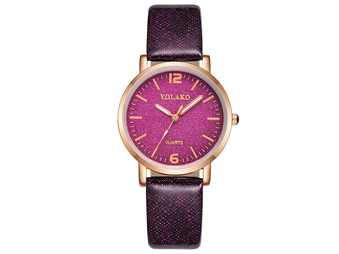 Relógio de Pulso Feminino Casual Fashion Simples com Pulseira Pu Quartzo Roxo