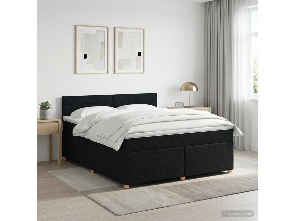 Vidaxl Cama Box Spring Com Colchão Preto 160 X 200 Cm Tecido