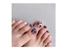 Conjunto de Tips para Unhas dos Pés Modelo Cjjp094B1 em Estilo Vaca com Manchas Azuis Brancas e Cinzas