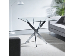 Mesa Vidro Cruz Quadrada Prata 80x80x75cm VELTRIX