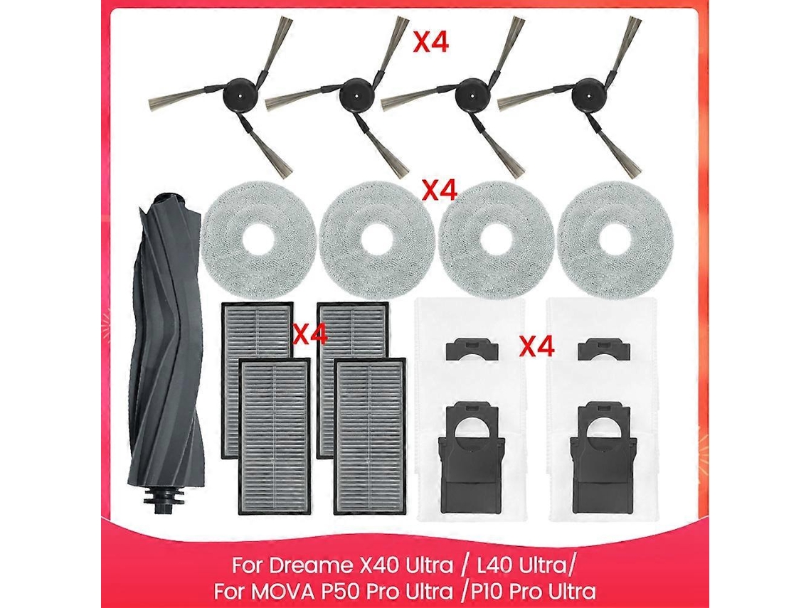 Peças Para Dreame X40 Ultra / L40 Ultra, Mova P50 Pro Ultra / P10 Pro Ultra: Escova Lateral Principal, Filtro, Pano De Limpeza, Saco De Pó