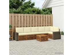 Vidaxl Conjunto De Sofá Sectional Com Almofada 7 Pcs Natural E Creme