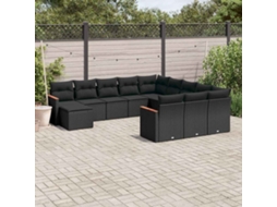 Vidaxl 12 Pcs Conjunto De Sofás De Jardim C/ Almofadões Vime Pe Preto