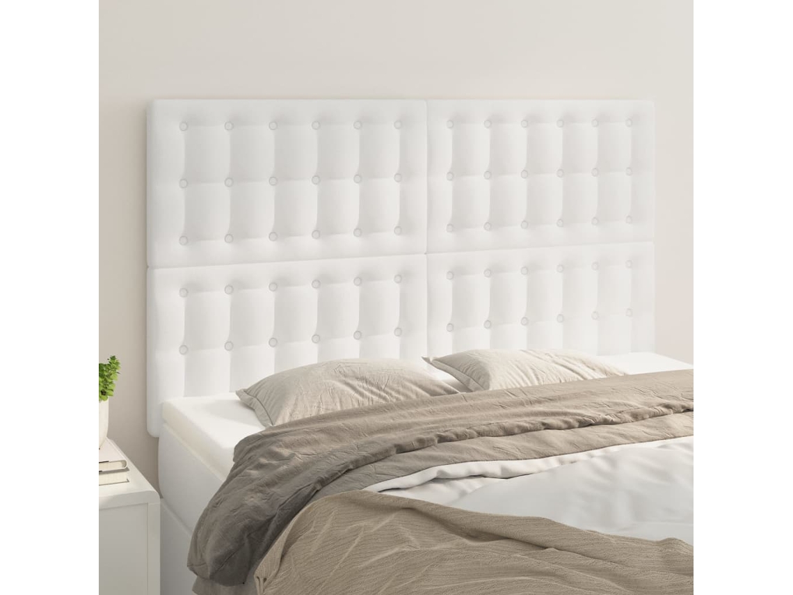 4 Pcs Cabeceira De Camapainel De Cabeceira Couro Artificial 72x5x78/88 Cm Branco Lovely Home