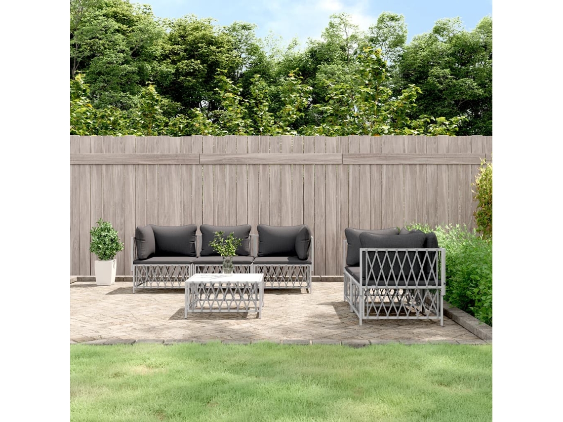 6 Pcs Conjunto Lounge De Jardim Com Almofadões Aço Branco Dkd Home Decor
