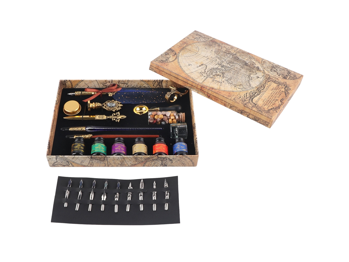 Set de Pluma de Pena Europea Estilo Británico Retro Con Tinta Zafiro Y Sello de Laca