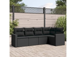 Vidaxl 5 Pcs Conjunto Sofás De Jardim Com Almofadões Vime Pe Preto