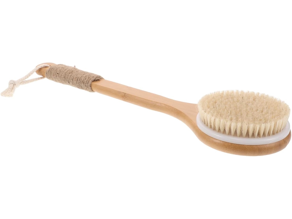 Escova De Banho Beaupretty Bambu Com Cerdas Esfoliantes Para Corpo E Chuveiro, Cabo Longo Para Facilitar A Limpeza