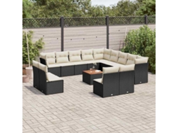 Vidaxl 14 Pcs Conjunto De Sofás P/ Jardim C/ Almofadões Vime Pe Preto
