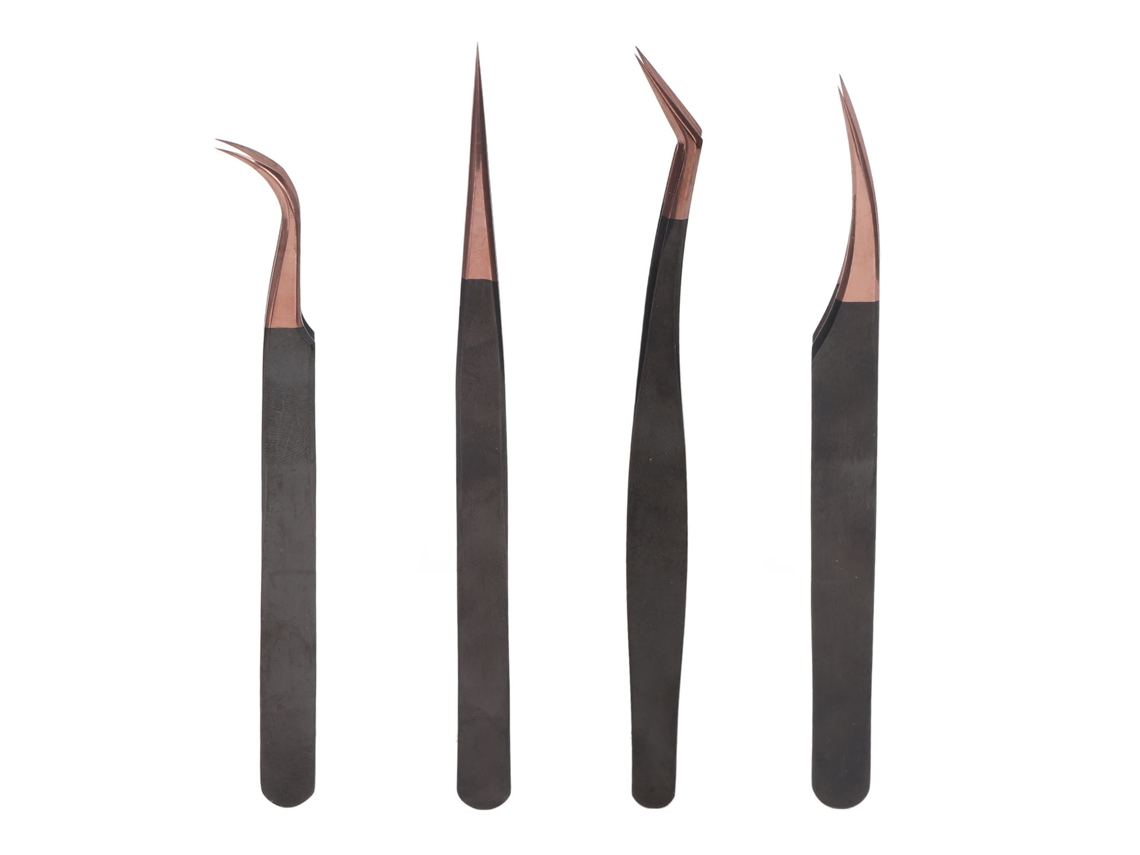 4 Peças Pinças De Cílios Extensão Aço Inoxidável Antiestática Para Beleza E Arte De Unhas