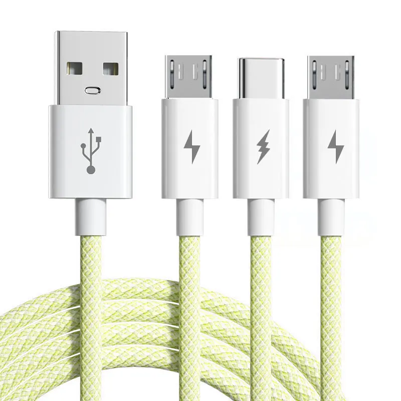 Cabo De Dados Trançado Macarone 3 Em 1 De 66 W Com Carregamento Super Rápido (amarelo, 1,2 M)