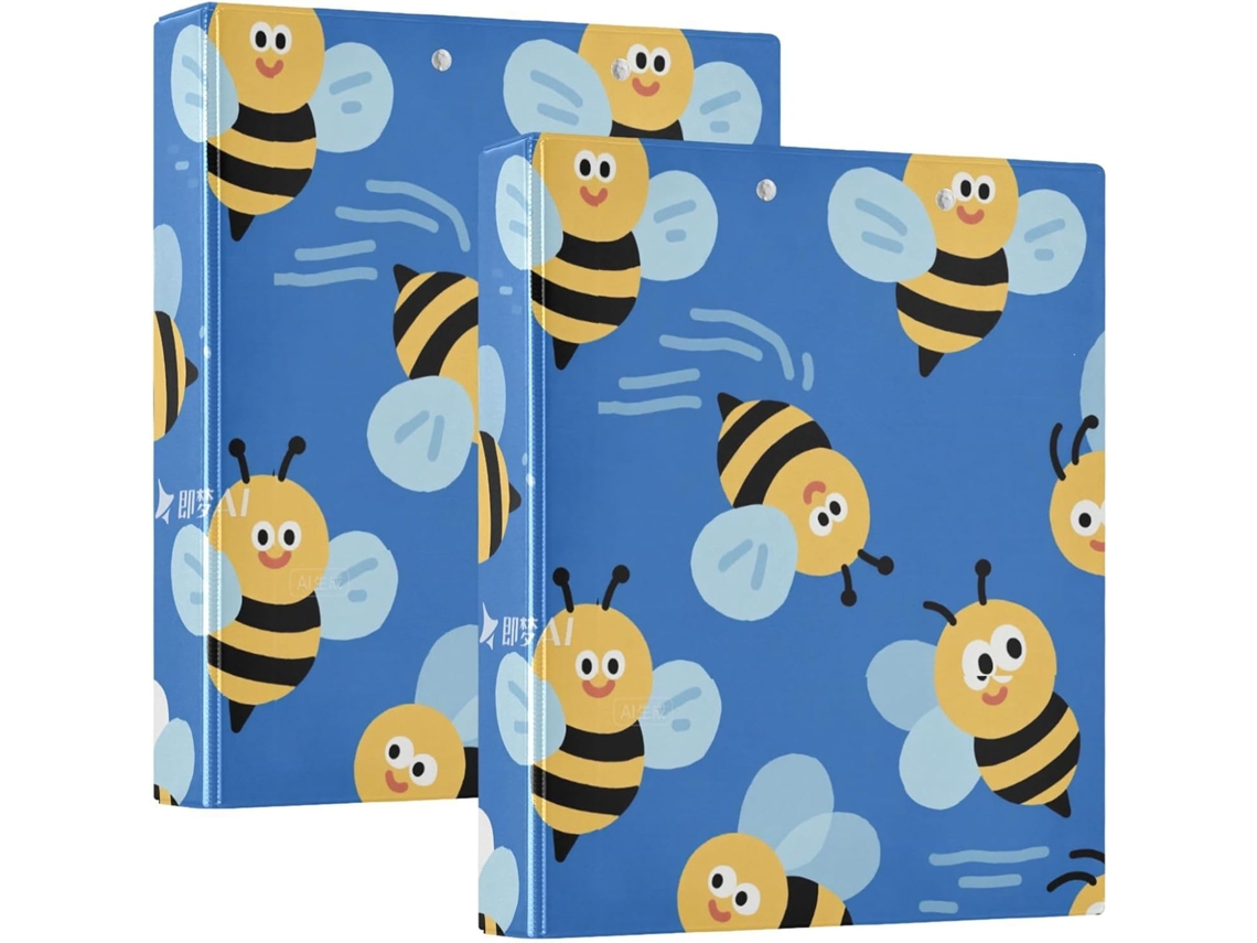 Pasta Escolar Azul 3,8cm 1,5 Polegadas Com Estampa Animada da Abelha, Sem Costura, Com Sacolas, Pacote com 1 2
