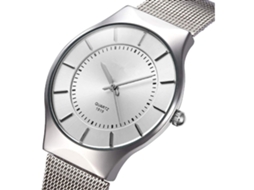 Reloj Hombre De Acero Inoxidable Con Correa De Malla Cuarzo Analógico Blanco Y Plata