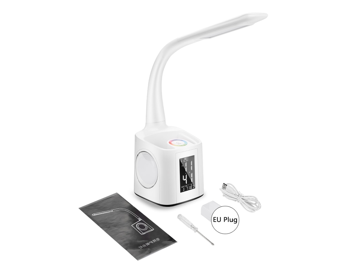 Rebe - Suporte multifuncional 7 em 1 para lápis com LED, luz noturna ajustável com carregamento USB e protetor ocular.