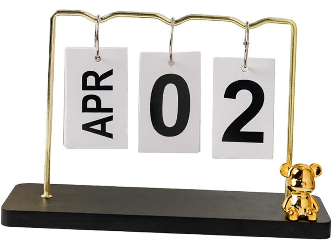 Calendário de Mesa Alipis em Metal Preto e Dourado, Manual com Exibição Mês Data, Decoração Artística para Cas