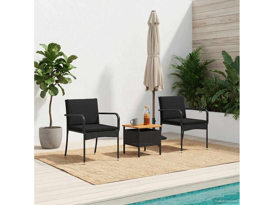 Vidaxl Conjunto Para Jardim Preto Vime Pe