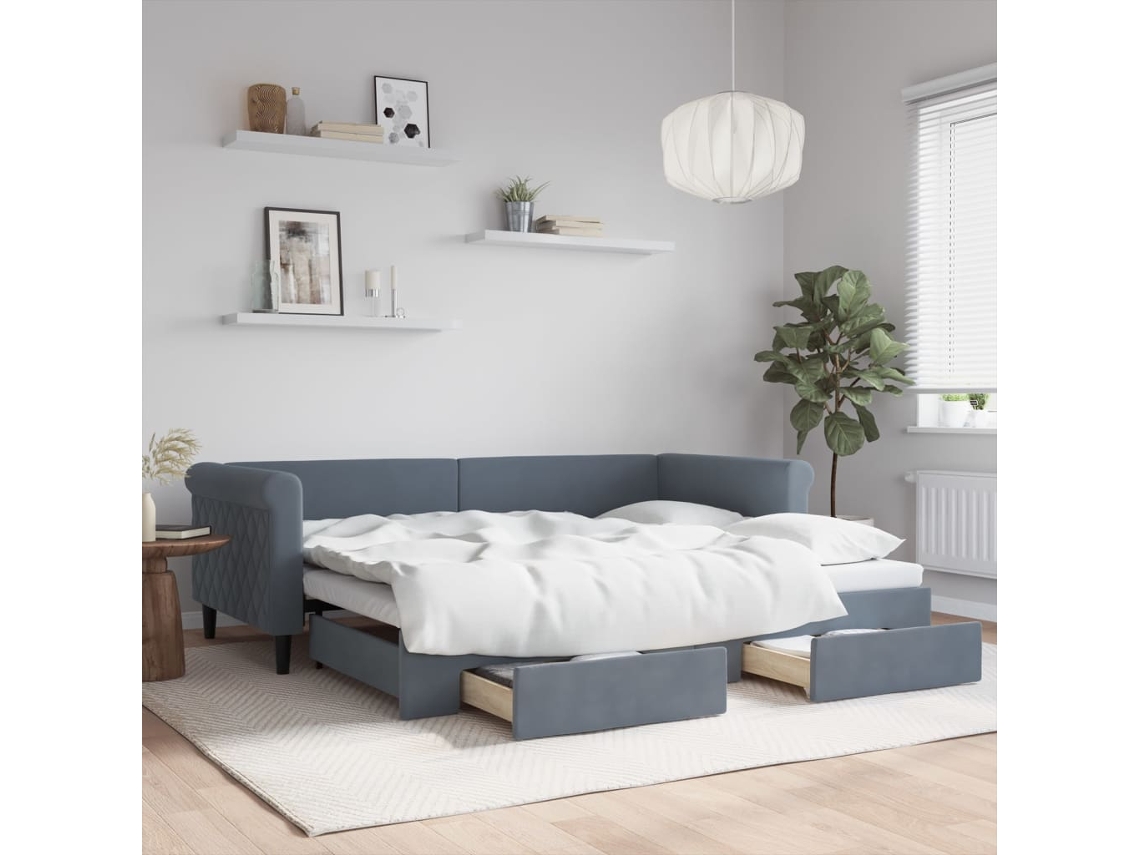 Vidaxl Sofá-cama C/ Gavetão E Gavetas 90x200 Cm Veludo Cinzento-escuro