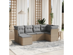 Vidaxl 6 Pcs Conj. Sofás Jardim C/ Almofadões Vime Pe Bege Misturado