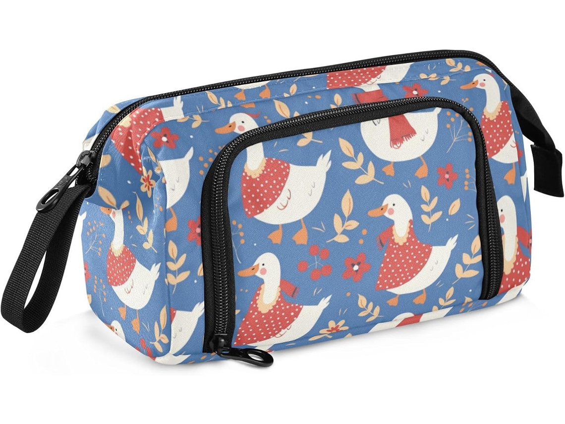 Estojo Portátil de Grande Capacidade para Estudantes Design Fofo Patinho Azul Marinho 24 X 9,5 15 Cm