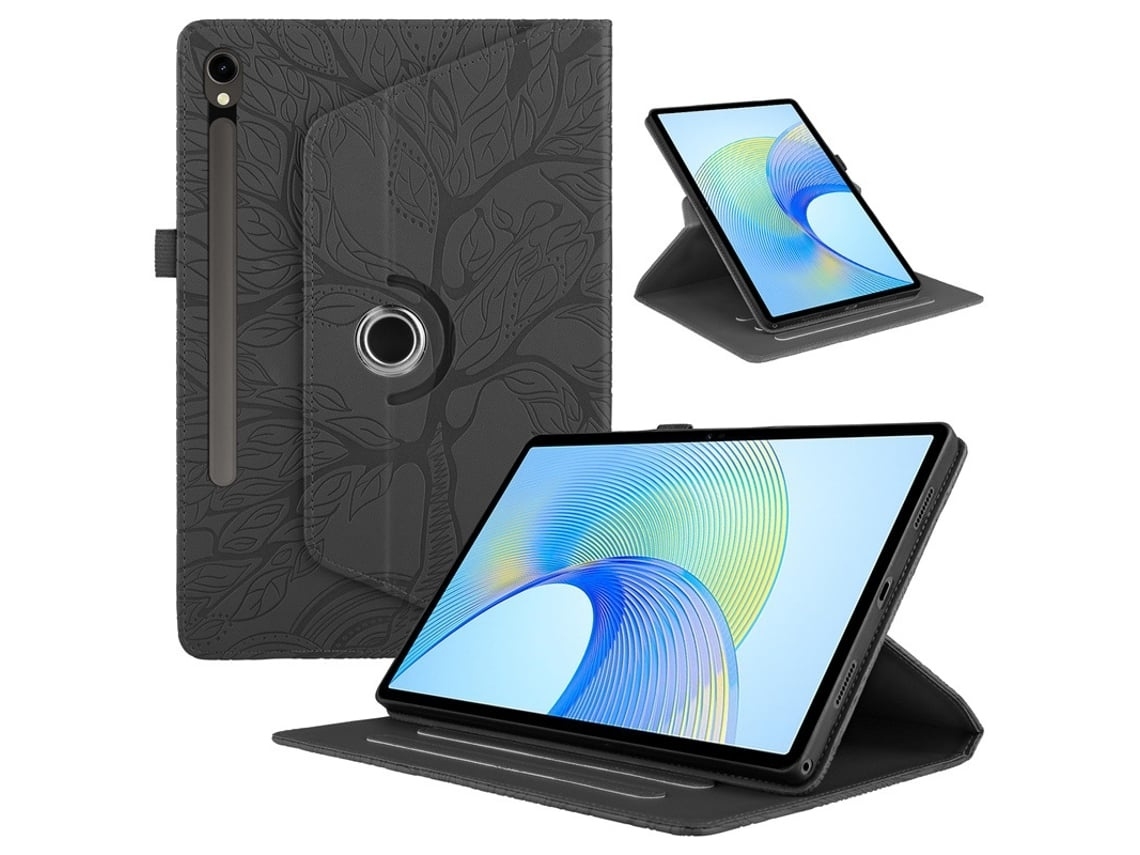 Capa Para Tablet Lurelia, Compatível Com Samsung Galaxy Tab S9fe/x510/10.9 Árvore Da Vida Giratória, Preto, Couro Sintético, Proteção Antiquedas