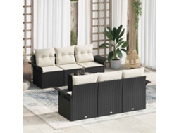 Vidaxl Conjunto De Sofá De Jardim 7 Unid. Preto E Creme Vime Pe