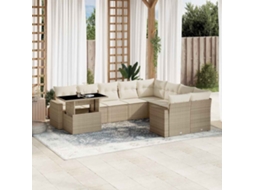 Vidaxl 10 Pcs Conjunto De Sofás P/ Jardim Com Almofadões Vime Pe Bege