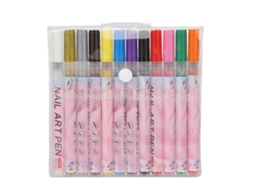 Conjunto Rebe com 12 canetas para nail art de secagem rápida, portáteis e duráveis, ideais para detalhes e linhas.