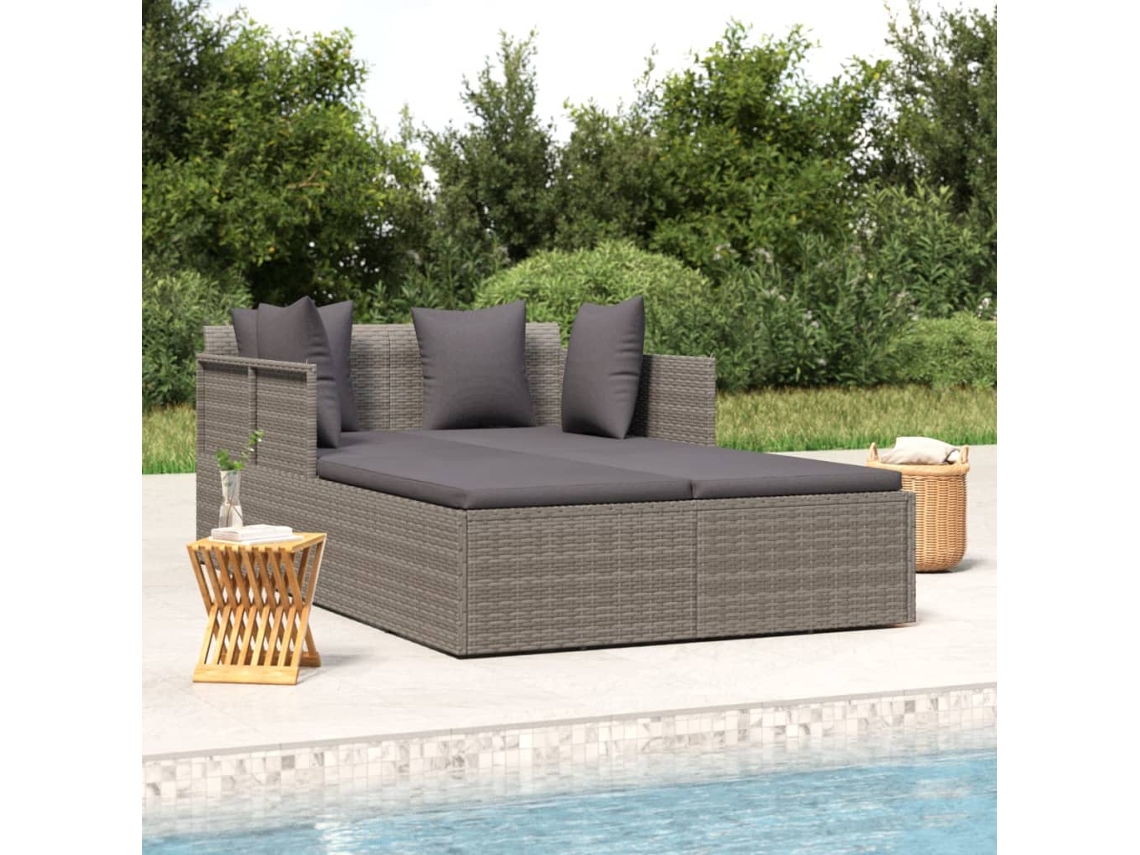 Vidaxl Espreguiçadeira Com Almofadões Cinzentos 182x118x63 Cm Vime Pe