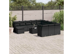 Vidaxl 13 Pcs Conjunto De Sofás De Jardim Com Almofadões Vime Pe Preto