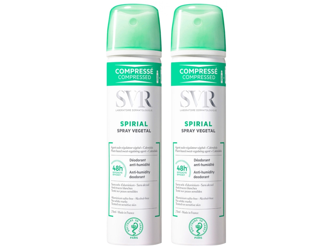 Desodorante em spray anti-umidade espiral vegetal desodorante 48H conjunto de 2 x 75 ml SVR