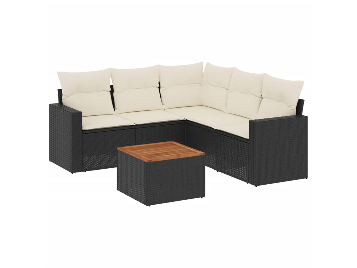 Conjunto de 6 sofás de jardim com almofadões Vime Pe Preto MAISON EXCLUSIVE (N/A)