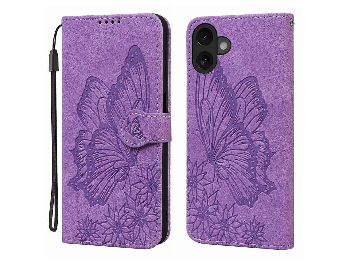Capa De Celular De Couro Com Estampa De Borboletas Retrô E Relevo Horizontal