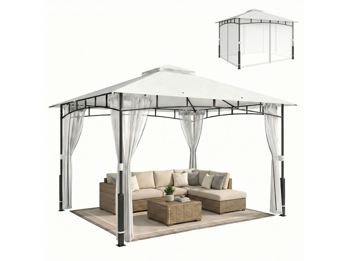 Pérgola Terraço 3x3m Teto Deslizante Fecho Magnético UV30+ Bege