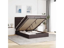 Estrutura Cama Otomana Colchão 140x190cm Tecido Castanho Escuro