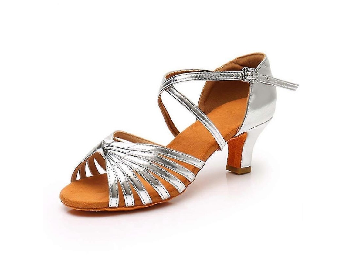 Sapatos de Dança de Salto Alto para Iniciantes e Praticantes, Material Pu, Sol Antiderrapante, Tamanhos 34 41 Prata 5 Cm