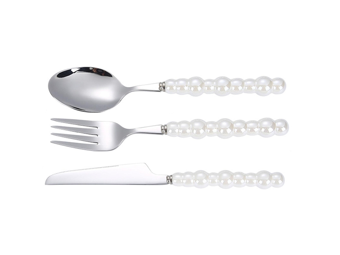 Conjunto De Utensílios De Cozinha Em Aço Inoxidável 1304 Com Pegas Em Porcelana De Pérolas Design Luxuoso Versátil 6 Peças