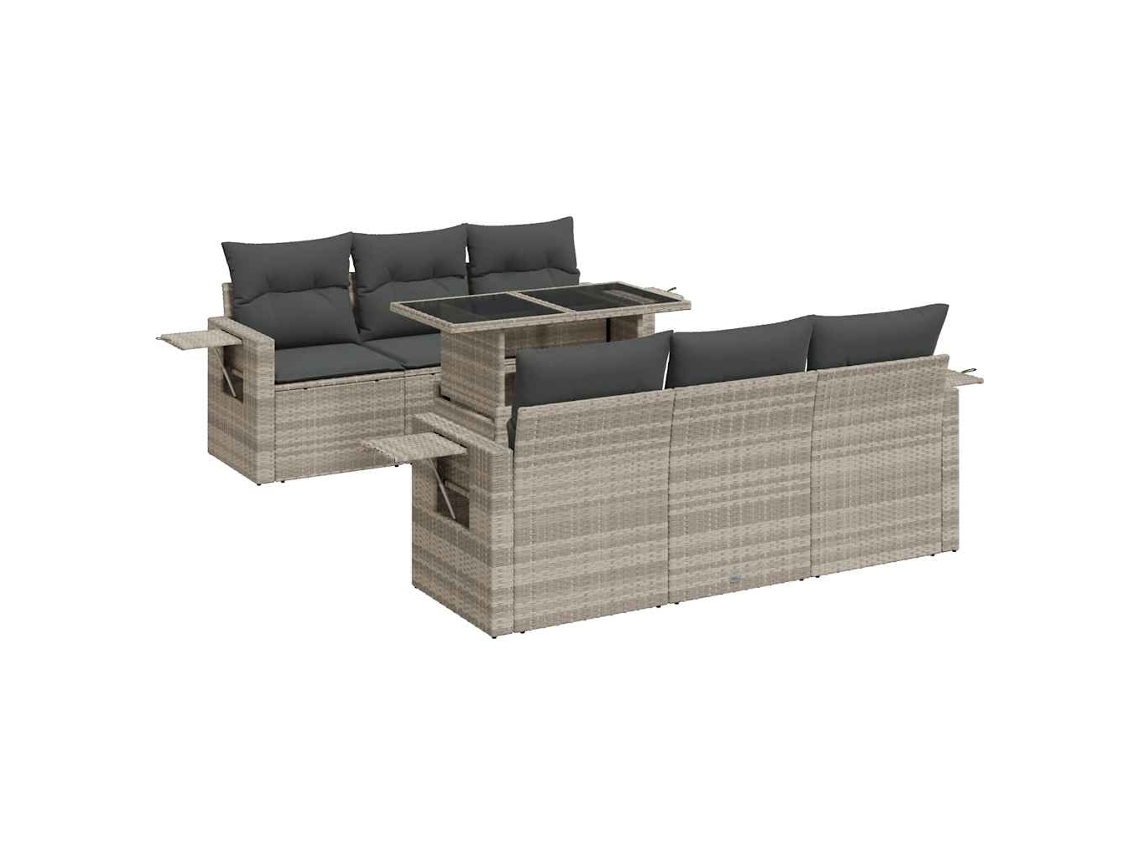 Maison Exclusive - 7 Pcs Conj. Sofás Jardim Com Almofadões Vime Pe Cinzento-claro