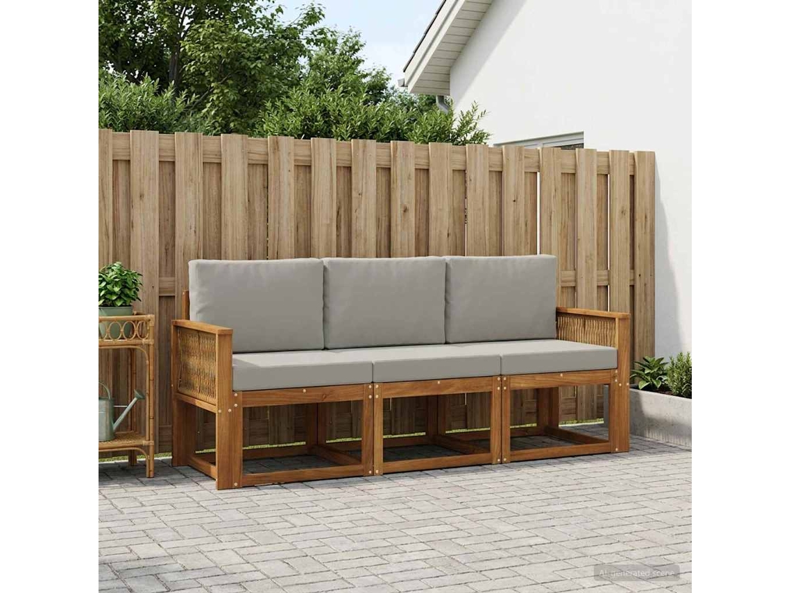Vidaxl Conjunto De Sofás Para Exterior 3 Pcs Natural E Cinzento-claro