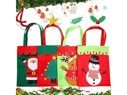 Conjunto de 4 Sacolas de Presente de Natal em Tecido Não Tecido com Alças para Presentes e Festas