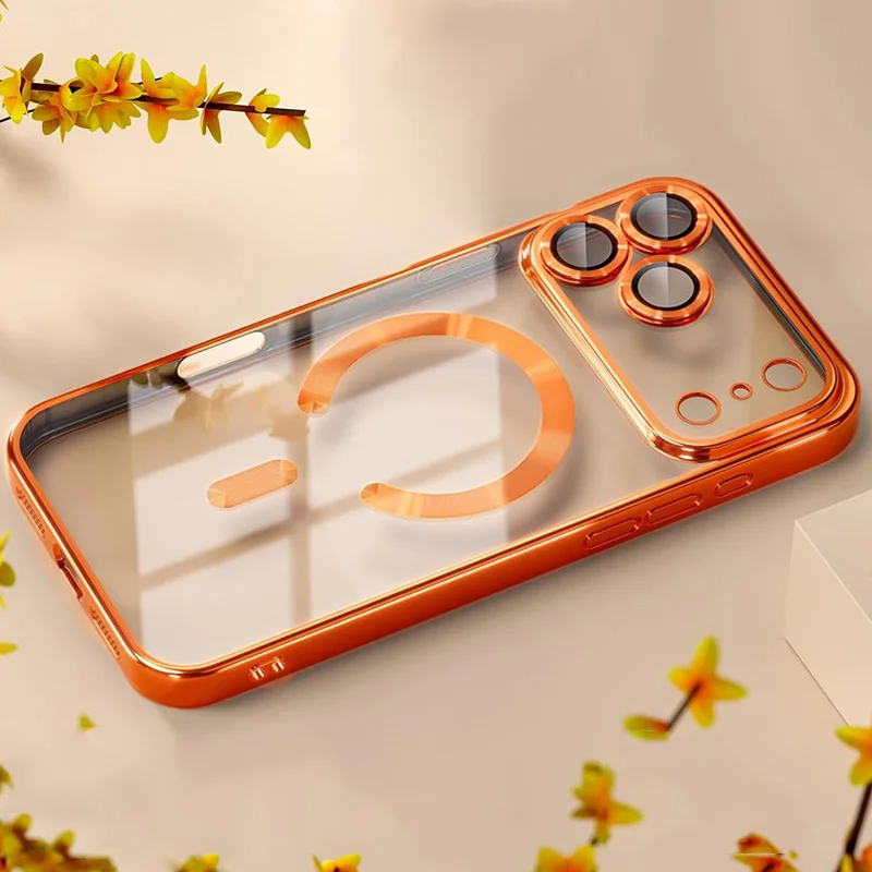 Capa Transparente Magnética Magsafe Para Iphone 16 Plus (laranja), Com Proteção Para A Lente E Revestimento Eletroplástico.