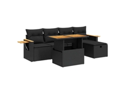 Conjunto de 6 Sofás de Jardim com Almofadões Vime Pe Preto MAISON EXCLUSIVE (N/A)