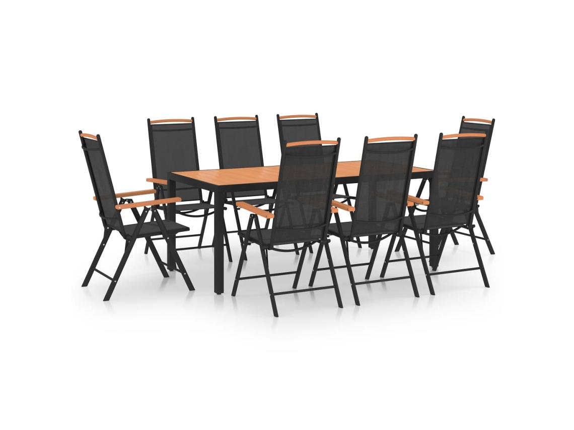 Vidaxl 9 Pcs Conjunto de Jantar para Jardim Alumínio Preto