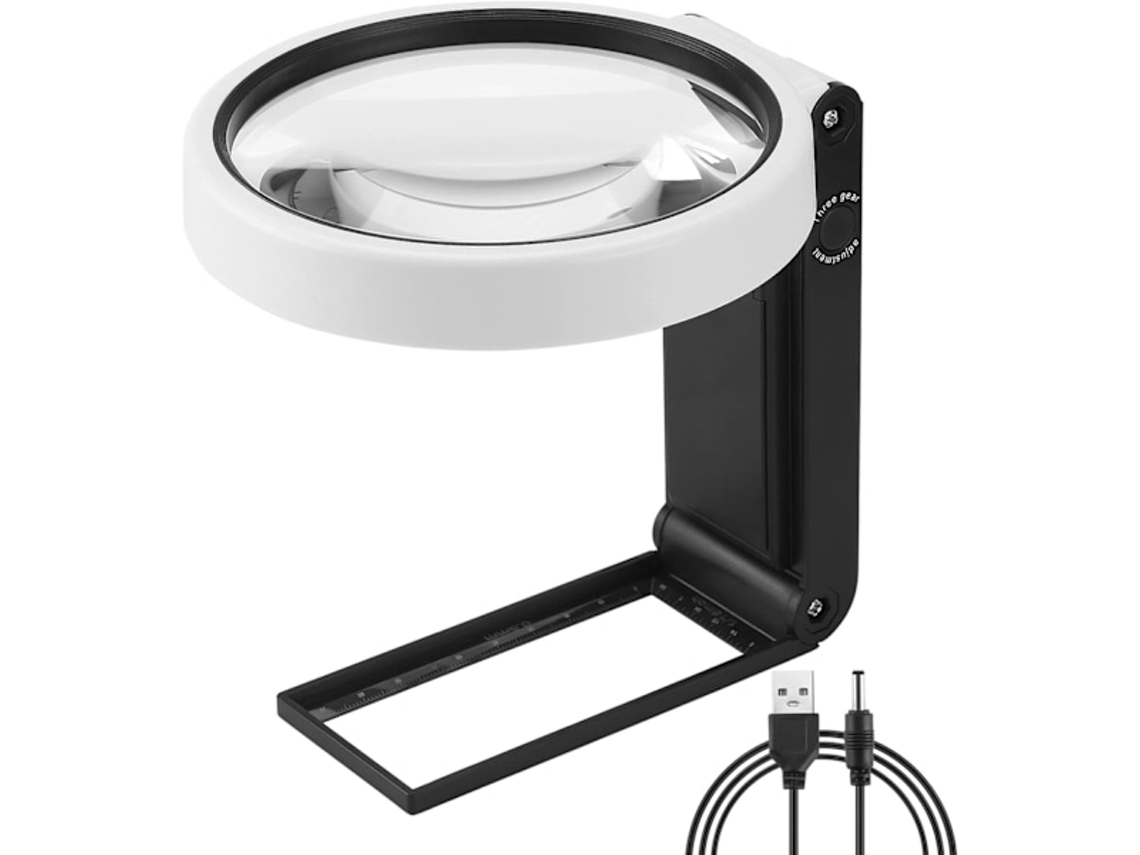 Lupa Grande De 4 - 35 Polegadas (10x A 30x) Com Luz E Suporte - Portátil