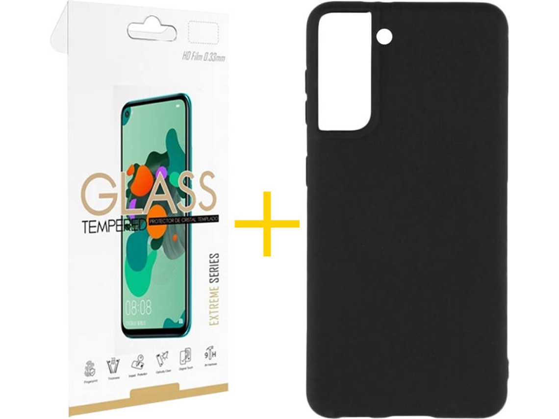 Capa e Película de Vidro Samsung S21 Plus SKYHE Silicone Líquido Preto