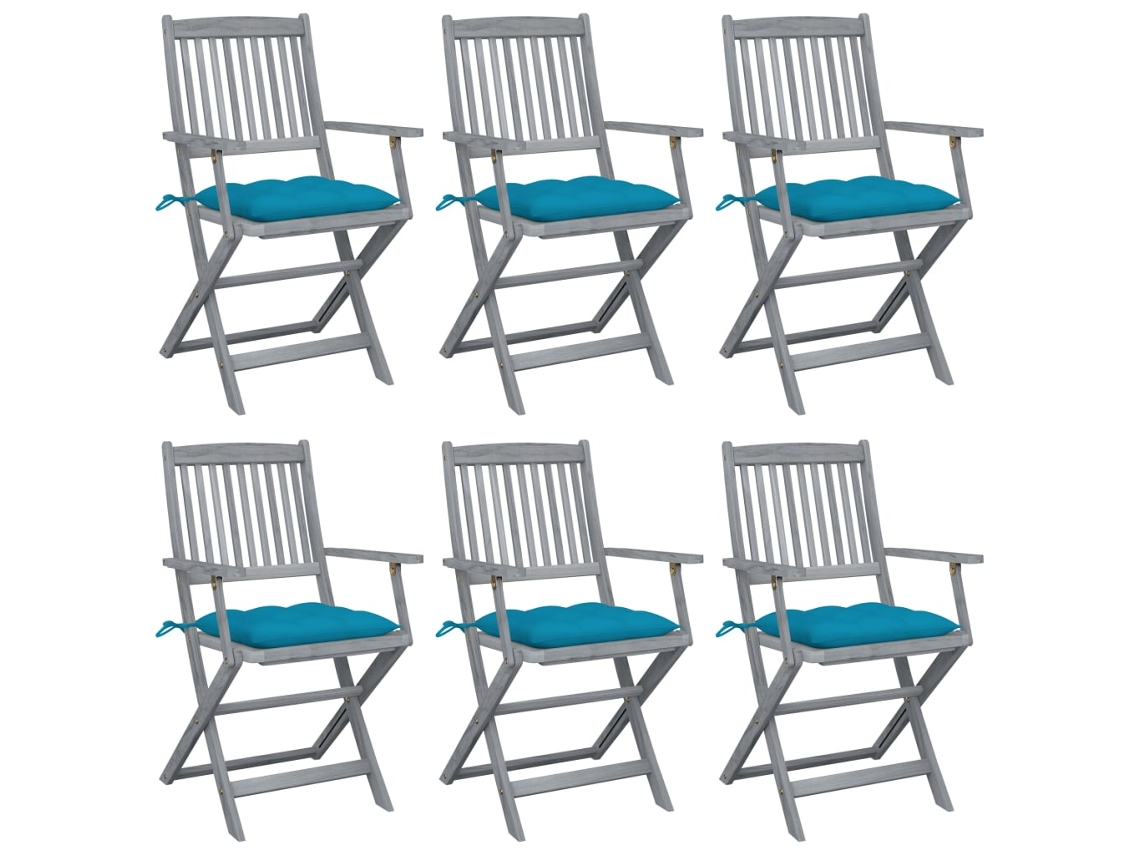 Vidaxl Cadeiras Exterior Dobráveis C/ Almofadões 6 Pcs Acácia Maciça